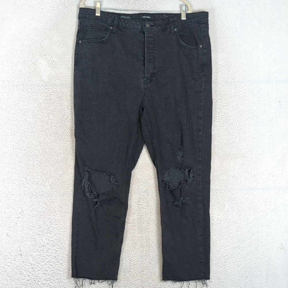 Wild Fable Women's Distressed Cropped Black Hi-Rise Slim Jeans‎ Size 18